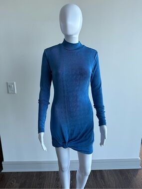 JLUXLABEL Royal Blue Velvet Turtleneck Dress